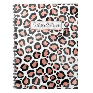 Caderno Espiral Impressão do Leopardo Preto-Rosa de-Quic Moderno