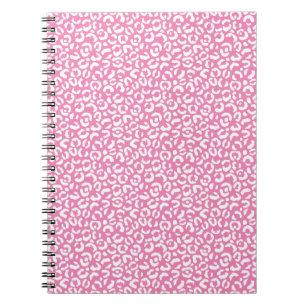 Caderno Espiral Impressão do Leopardo Rosa Branco Brilhante