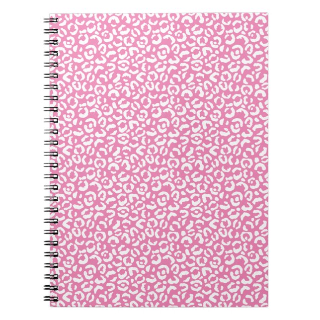 Caderno Espiral Impressão do Leopardo Rosa Branco Brilhante (Frente)