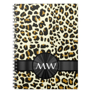 Caderno Espiral Impressão do monograma e do leopardo