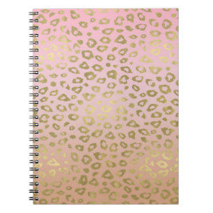 Caderno Espiral Impressão Dourado cor-de-rosa do leopardo de Ombr