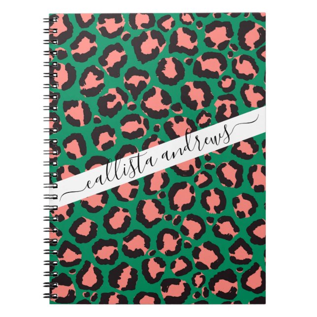 Caderno Espiral Impressão em animais de leopardo preto rosa-rosa m (Frente)