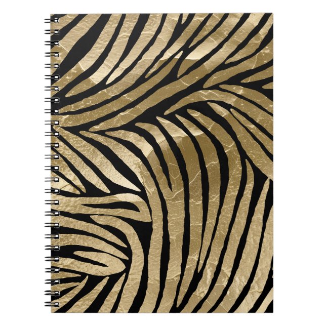 Caderno Espiral Impressão em preto e Dourado Glam Zebra (Frente)