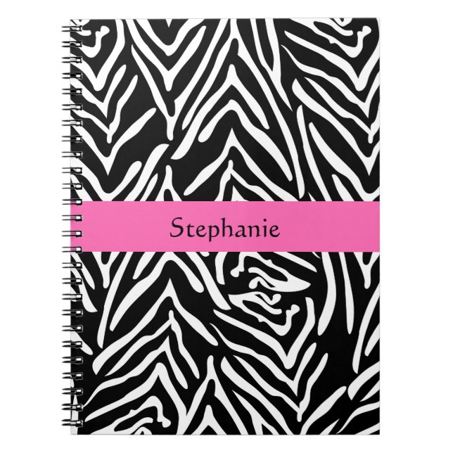Caderno Espiral Impressão em zebra preto, branco e rosa-quente per (Frente)