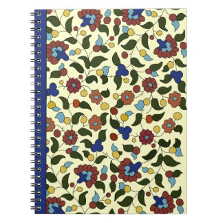 Caderno Espiral Impressão floral arménio - azuis marinhos & creme
