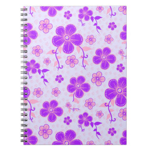Caderno Espiral Impressão Floral bonito Roxo e Rosa na Lavanda