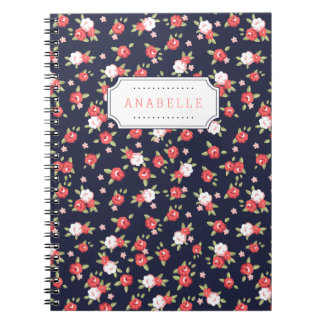 Caderno Espiral Impressão Floral de Coral e Marinho Quic Vintage M