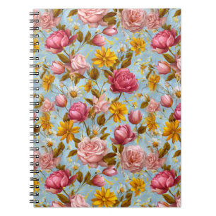 Caderno Espiral Impressão Floral de Estilo Antiquado