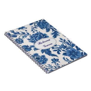Caderno Espiral Impressão Floral inspirada no Vitoriano Azul e Bra