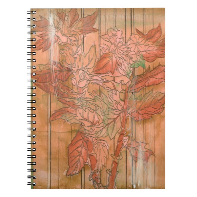 Caderno Espiral Impressão Floral Laranja Moderno em Fundo Retirado (Frente)