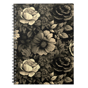 Caderno Espiral Impressão Floral Vintage em Tom Sépia