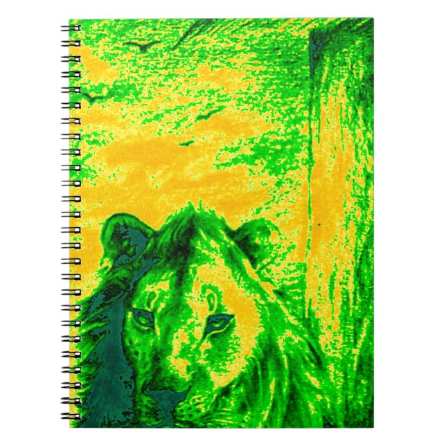 Caderno Espiral Impressão Fluorescente de Arte Lion de Visão Notur (Frente)