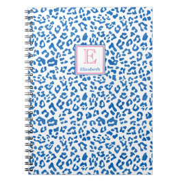 Caderno Espiral Impressão Leopardo Branco E Azul De Pré-Papoila Mo