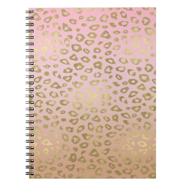 Caderno Espiral Impressão Leopardo Dourada de Ombro Rosa (Frente)
