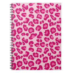 Caderno Espiral Impressão Leopardo em Pastel Rosa, Rosa Quente e 