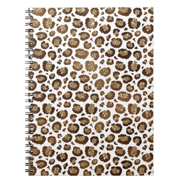 Caderno Espiral Impressão Leopardo Glitter Dourada (Frente)