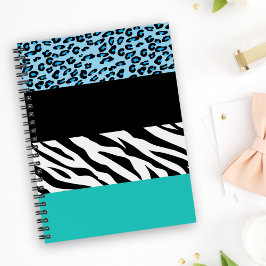 Caderno Espiral Impressão Leopardo, Impressão Zebra, Impressão Ani