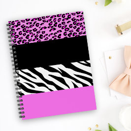 Caderno Espiral Impressão Leopardo, Impressão Zebra, Impressão Ani