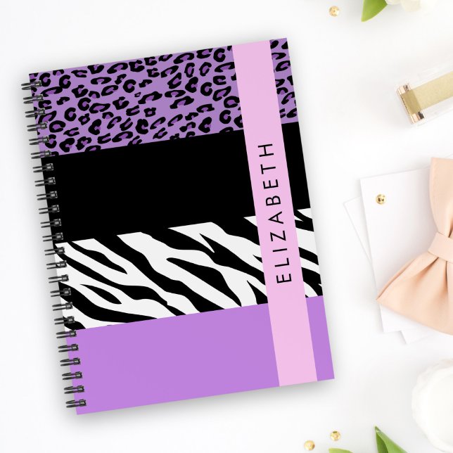 Caderno Espiral Impressão Leopardo, Impressão Zebra, Roxo, Seu Nom (Criador carregado)