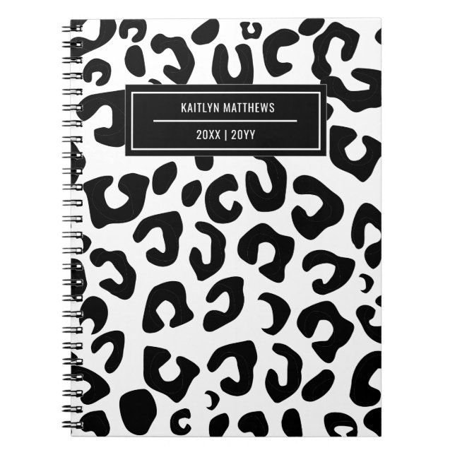 Caderno Espiral Impressão Mínima Moderna do Leopardo Negro (Frente)