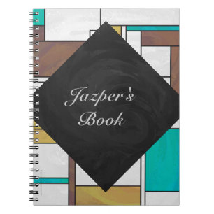 Caderno Espiral Impressão Mondrian Marrom Amarelo Teal