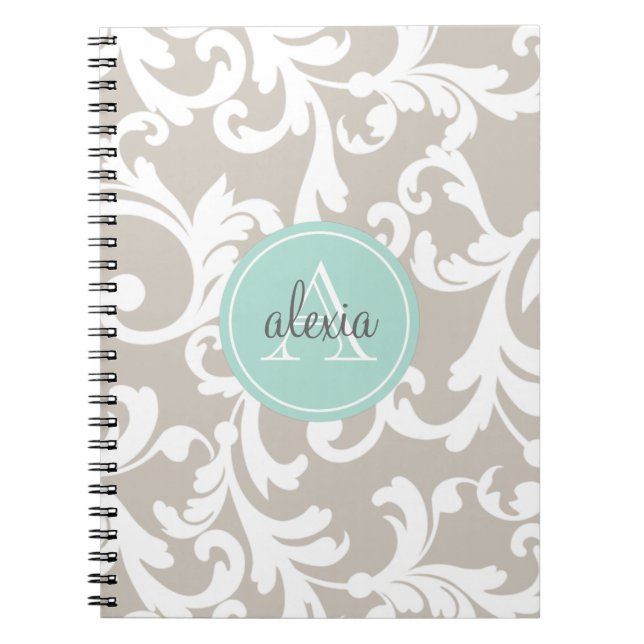 Caderno Espiral Impressão Monogrammed do damasco de linho e de (Frente)