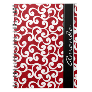Caderno Espiral Impressão Monogrammed dos elementos do vermelho de