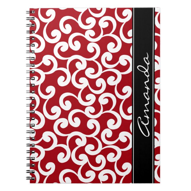 Caderno Espiral Impressão Monogrammed dos elementos do vermelho de (Frente)