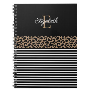 Caderno Espiral Impressão Negra-Leopardo-Preta de Monograma Elega