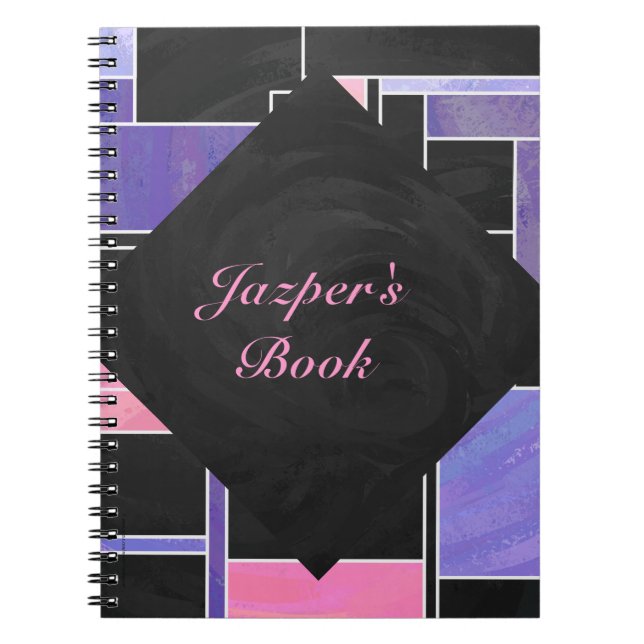 Caderno Espiral Impressão preto roxo mondriano (Frente)