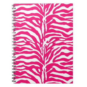 Caderno Espiral Impressão Selvagem de Animais, Zebra, Rosa e Branc