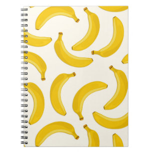 Caderno Espiral Impressão tropical de bananas, amarelo e branco