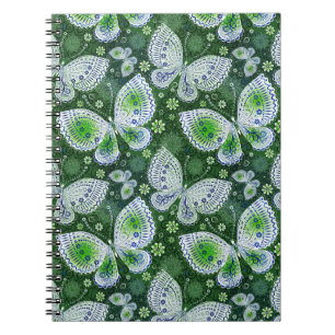 Caderno Espiral Impressão Verde de Borboleta de Paisley