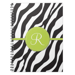 Caderno Espiral Impressão verde feminino da zebra do monograma