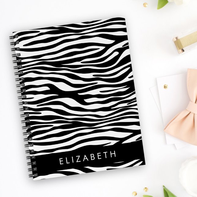 Caderno Espiral Impressão Zebra, Stripes, Preto E Branco, Seu Nome (Criador carregado)