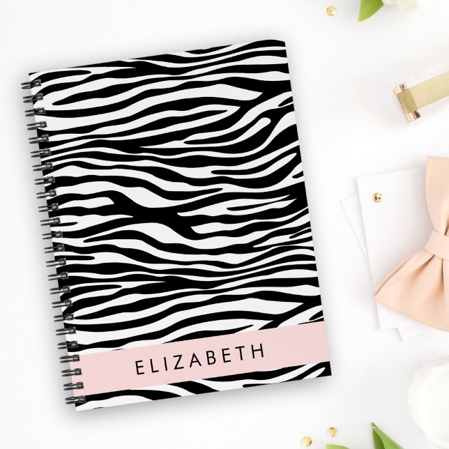 Caderno Espiral Impressão Zebra, Stripes, Preto E Branco, Seu Nome (Criador carregado)