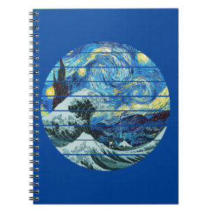 CADERNO ESPIRAL IMPRESSIONISMO ESTARIA ONDA NOTURNA DA ARTE DE KAN