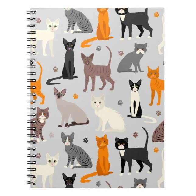 Caderno Espiral Impressões de gatos e pata (Frente)