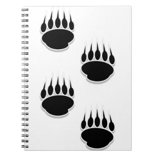 Caderno Espiral Impressões de pata de urso preto