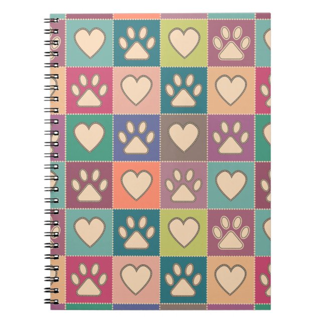 Caderno Espiral Impressões e corações de pata de algodão (Frente)