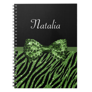 Caderno Espiral Imprima FAUX Glitz Arco Verde Bastante Com Nome