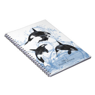 Caderno Espiral Incrível "Black and White Watercolor Orcas"