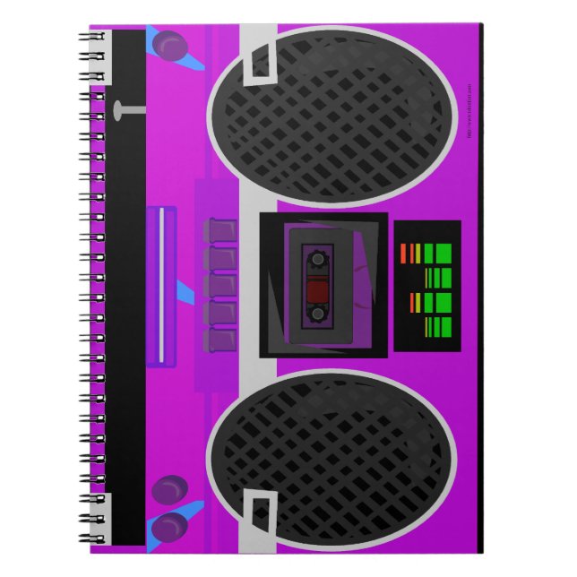 Caderno Espiral Incrível Boombox Ilustrado Roxo dos Anos 80 (Frente)