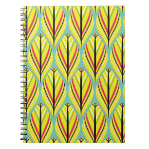 Caderno Espiral indian style feathers seamless pattern in yellow b