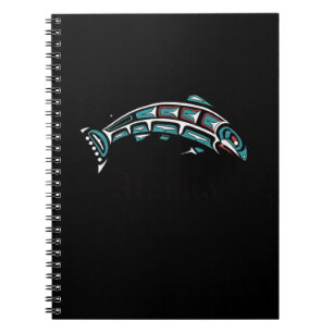 Caderno Espiral Indígenas Americano Nativo de Pesca de Salmão do
