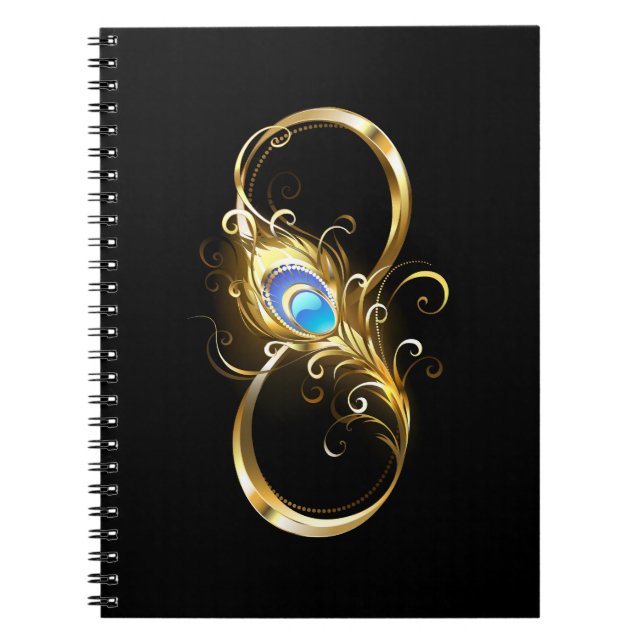 Caderno Espiral Infinidade com a pena Pavão de Ouro (Frente)