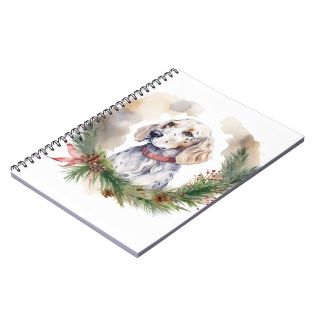 Caderno Espiral Inglês Setter Christmas Wreath Festivo Pup (Left Side)