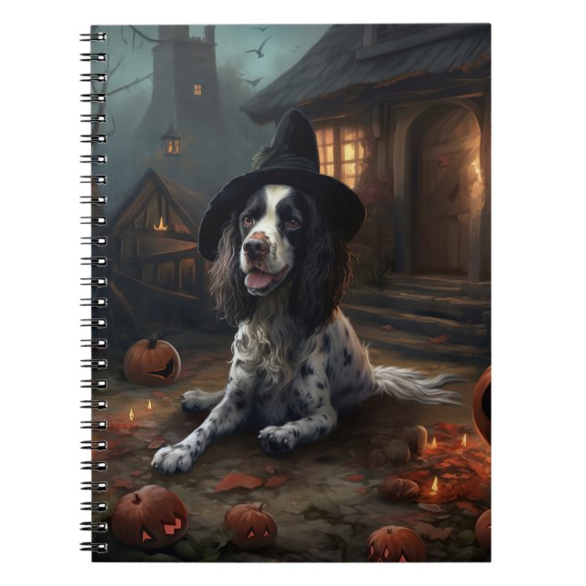 Caderno Espiral Inglês Springer Spaniel Pumpkins Halloween Scary (Frente)