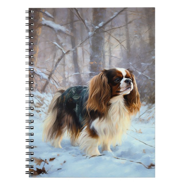 Caderno Espiral Inglês Toy Spaniel Deixe-o nevar Natal (Frente)