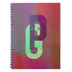Caderno Espiral Iniciais de Monograma Arte Grunge Funk Roxo Verde
